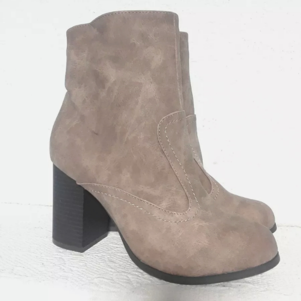 Block High Heel Ankle Boots Side Zip